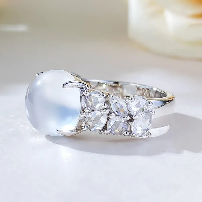 Oval Engagement Ring 925 Silver Albite Jade Opal