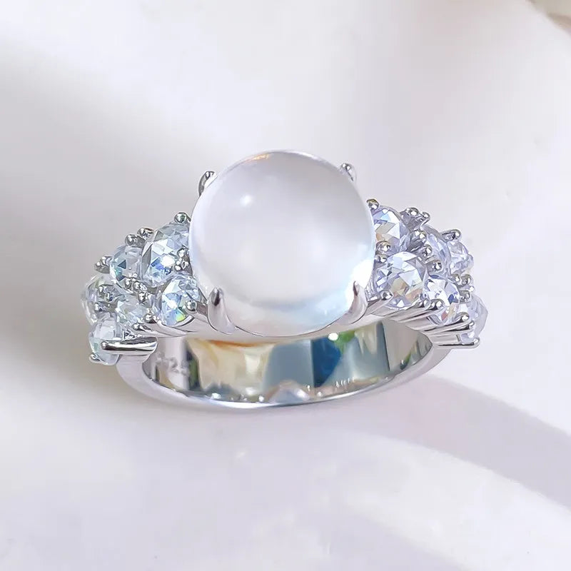 Oval Engagement Ring 925 Silver Albite Jade Opal