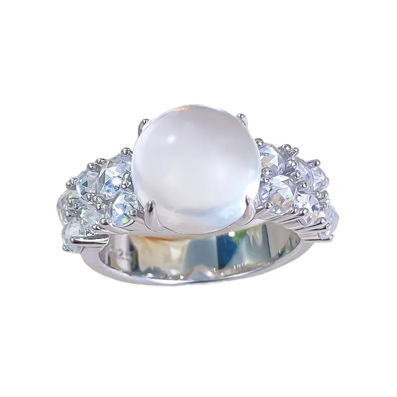 Oval Engagement Ring 925 Silver Albite Jade Opal