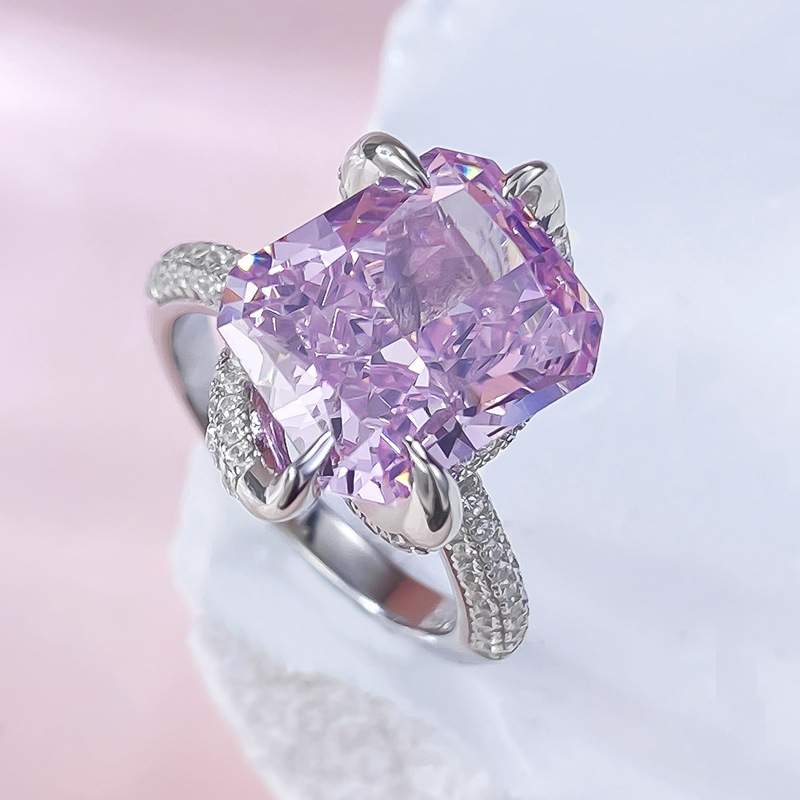 Radiant Engagement Ring 10*12 925 Silver Pink High Carbon Diamond