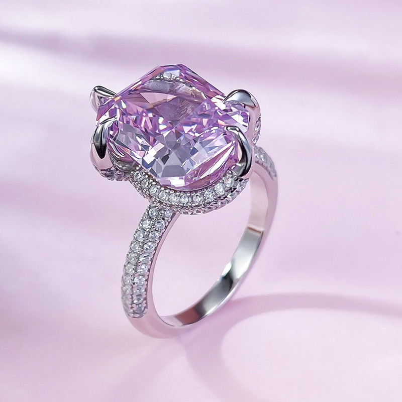 Radiant Engagement Ring 10*12 925 Silver Pink High Carbon Diamond