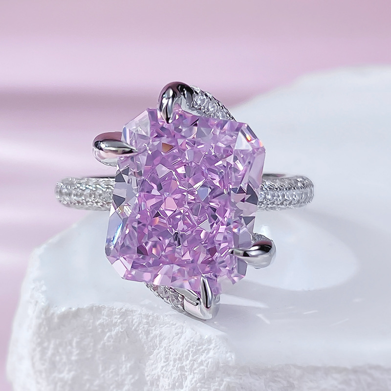 Radiant Engagement Ring 10*12 925 Silver Pink High Carbon Diamond