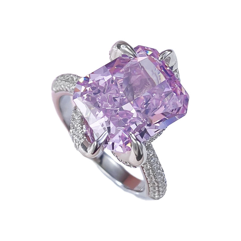 Radiant Engagement Ring 10*12 925 Silver Pink High Carbon Diamond