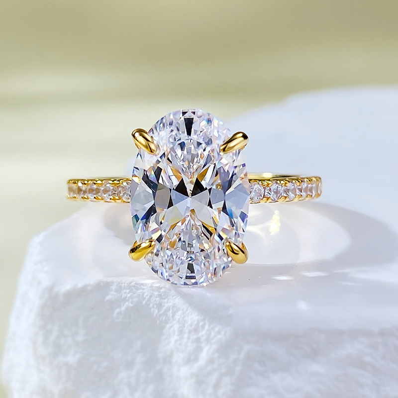 Oval Engagement Ring 8*12 925 Silver Gold Plated Zircon