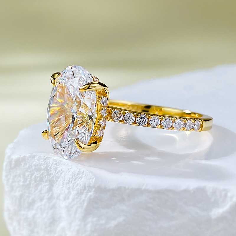 Oval Engagement Ring 8*12 925 Silver Gold Plated Zircon