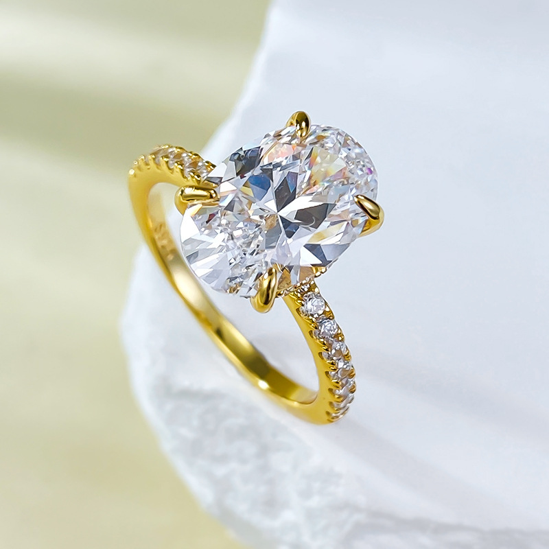 Oval Engagement Ring 8*12 925 Silver Gold Plated Zircon