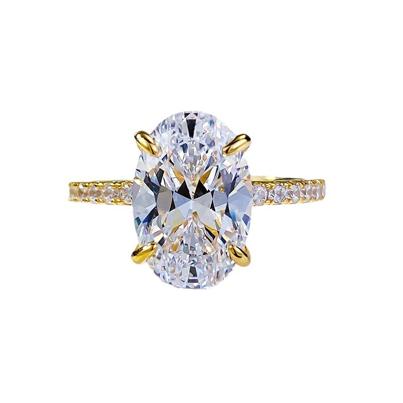 Oval Engagement Ring 8*12 925 Silver Gold Plated Zircon