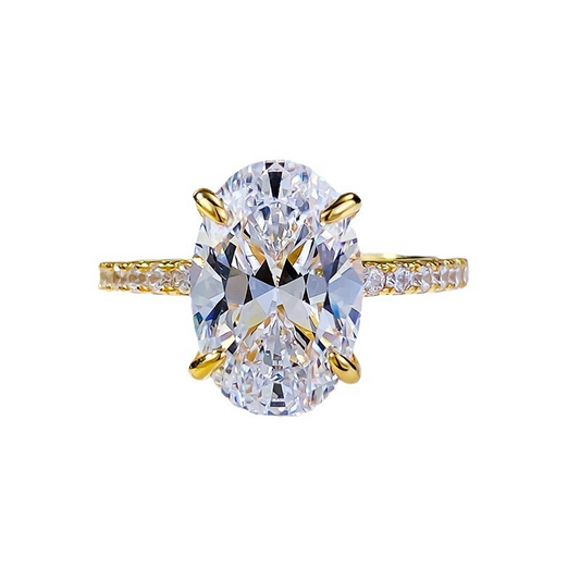Oval Engagement Ring 8*12 925 Silver Gold Plated Zircon