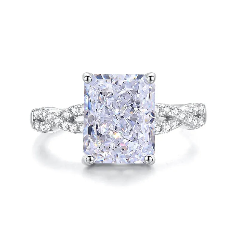 Emerald Engagement Ring 925 Silver High carbon diamond