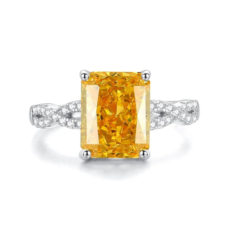 Emerald Engagement Ring 925 Silver High carbon diamond