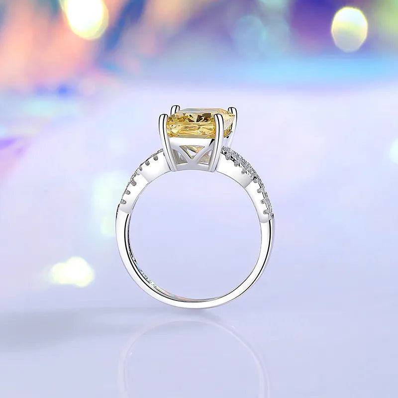 Emerald Engagement Ring 925 Silver High carbon diamond