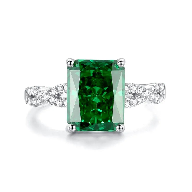 Emerald Engagement Ring 925 Silver High carbon diamond