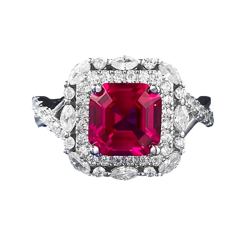 Asscher Engagement Ring 7*7 925 Silver High Carbon Diamond