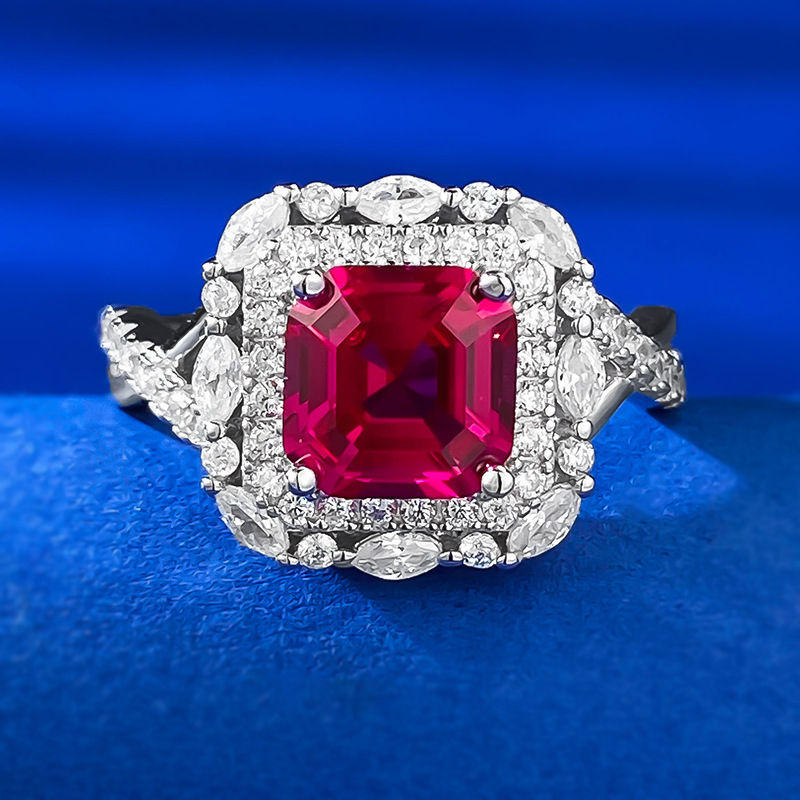 Asscher Engagement Ring 7*7 925 Silver High Carbon Diamond