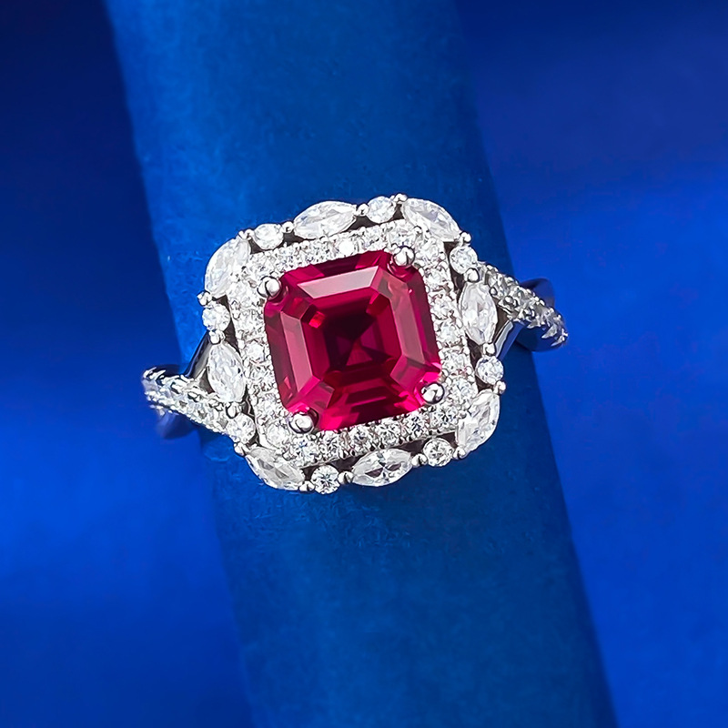 Asscher Engagement Ring 7*7 925 Silver High Carbon Diamond