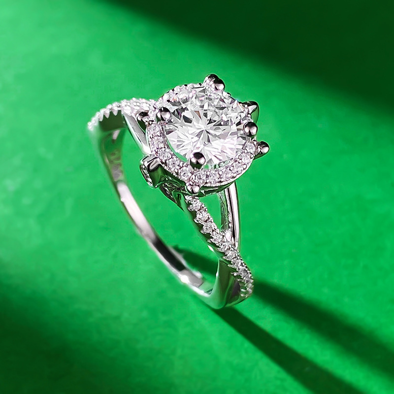 Round Engagement Ring 1ct 6.5mm 925 Silver High Carbon Diamond
