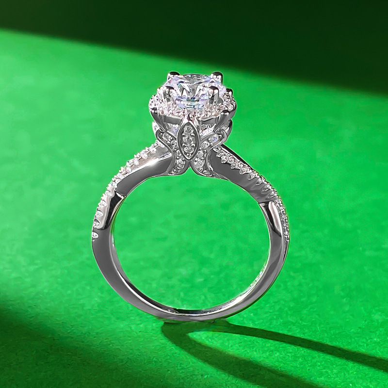 Round Engagement Ring 1ct 6.5mm 925 Silver High Carbon Diamond