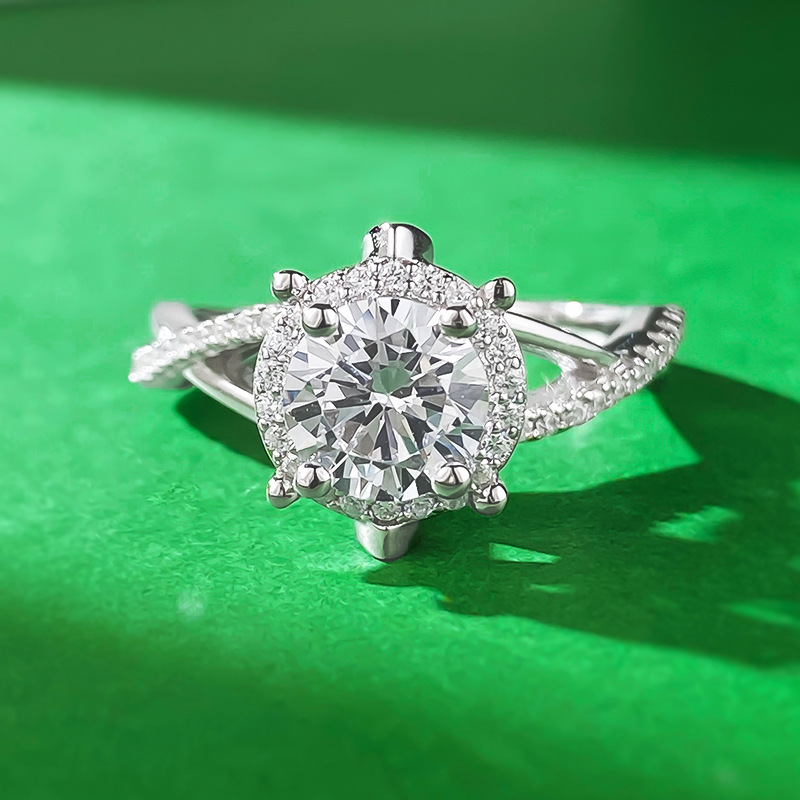 Round Engagement Ring 1ct 6.5mm 925 Silver High Carbon Diamond