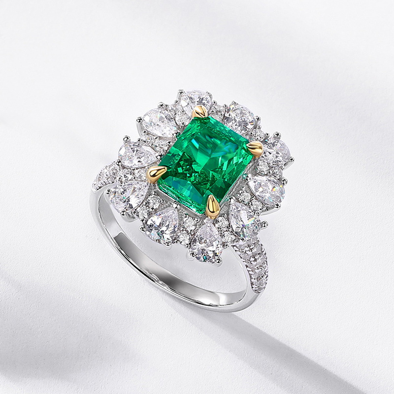 Emerald Engagement Ring 9*7 925 Silver High Carbon Diamond