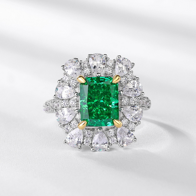 Emerald Engagement Ring 9*7 925 Silver High Carbon Diamond