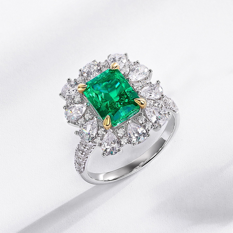 Emerald Engagement Ring 9*7 925 Silver High Carbon Diamond