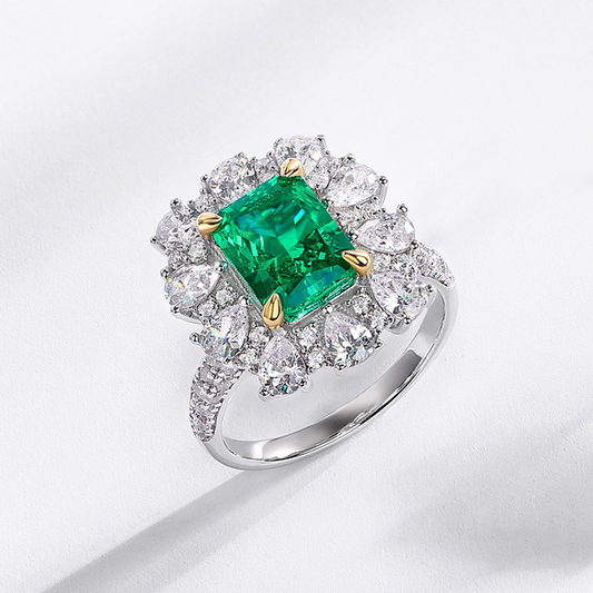 Emerald Engagement Ring 9*7 925 Silver High Carbon Diamond