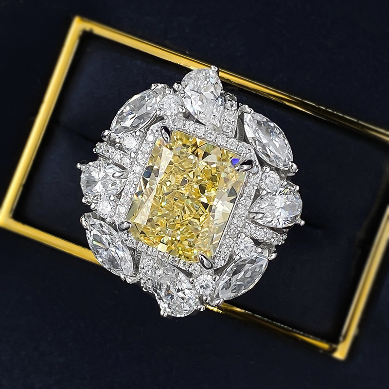 Radiant Engagement Ring 4ct 9*11 925 Silver High Carbon Diamond
