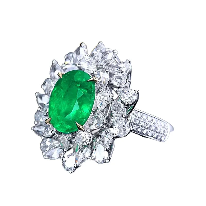 Oval Engagement Ring 18K Gold 5.36ct Colombian Emerald Ring