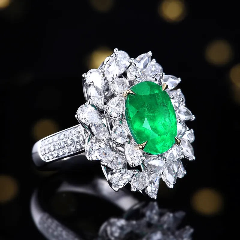 Oval Engagement Ring 18K Gold 5.36ct Colombian Emerald Ring