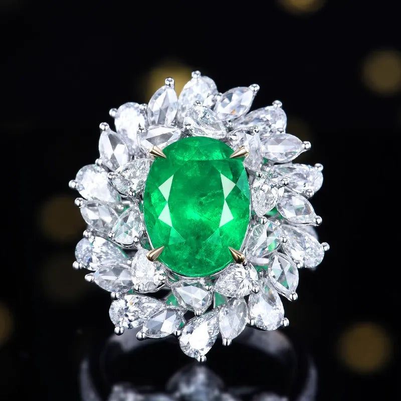 Oval Engagement Ring 18K Gold 5.36ct Colombian Emerald Ring
