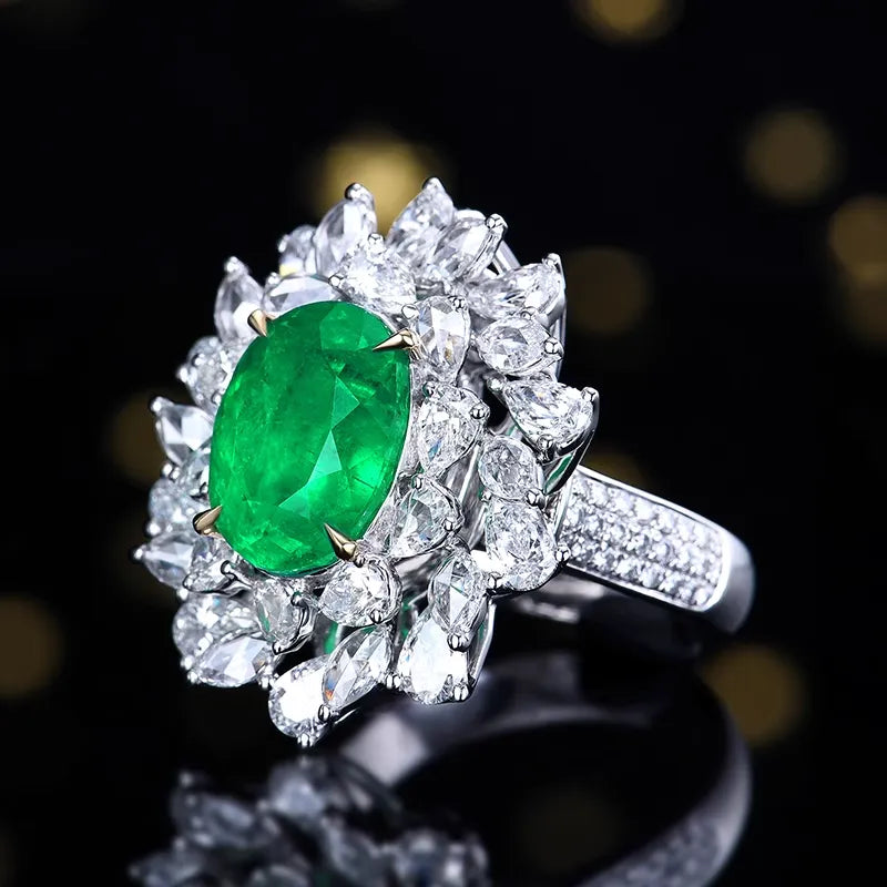 Oval Engagement Ring 18K Gold 5.36ct Colombian Emerald Ring