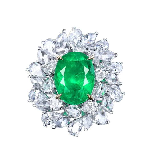 Oval Engagement Ring 18K Gold 5.36ct Colombian Emerald Ring
