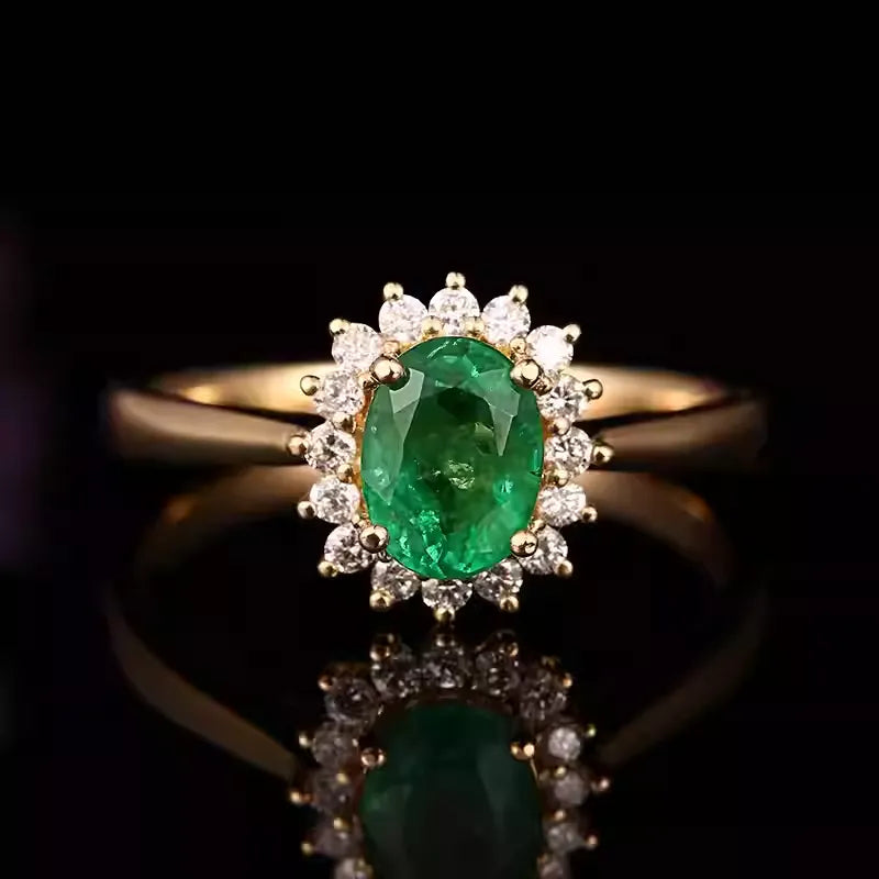 Engagement Ring 18K Gold 1ct Colombian Emerald Ring