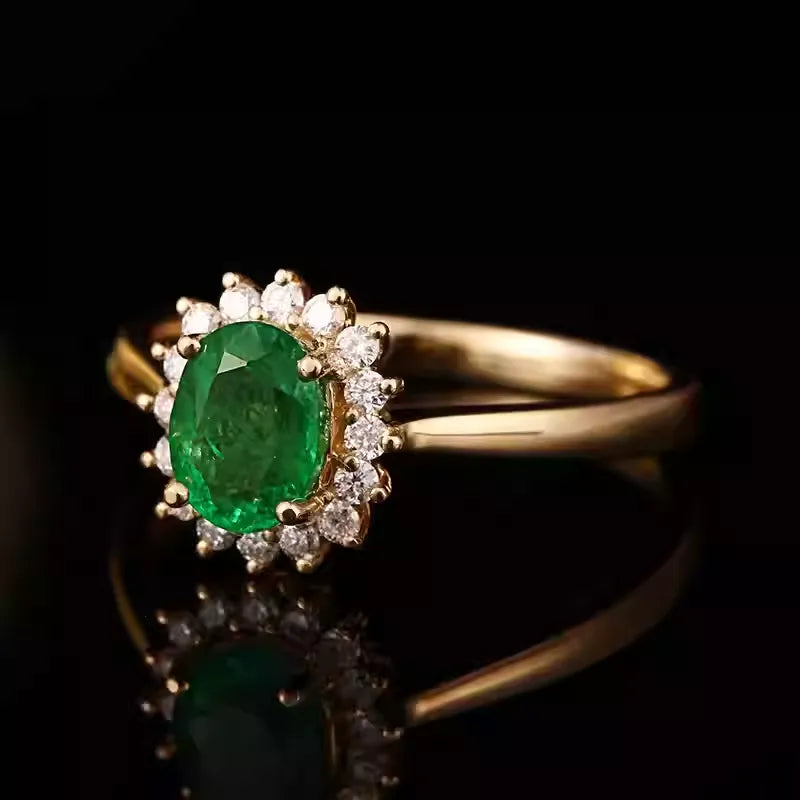 Engagement Ring 18K Gold 1ct Colombian Emerald Ring