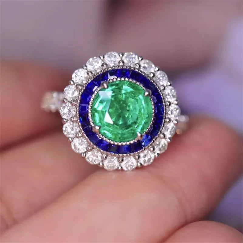 Engagement Ring 18K Gold 1.06ct Fine Round-Cut Emerald Ring