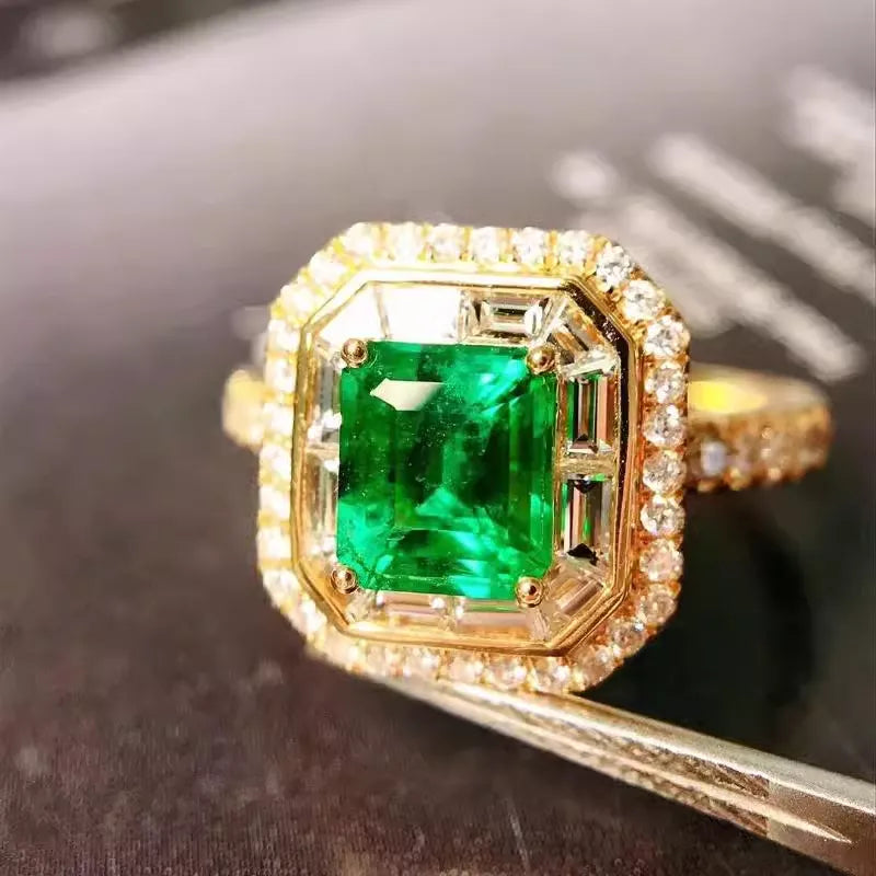 Engagement Ring 18K Gold 1.19ct Emerald Ring