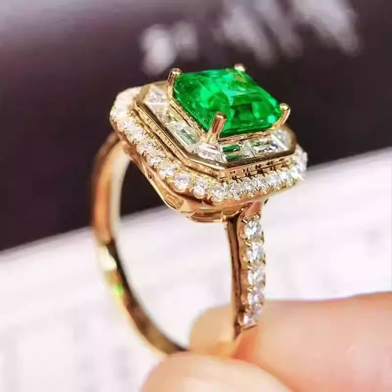 Engagement Ring 18K Gold 1.19ct Emerald Ring