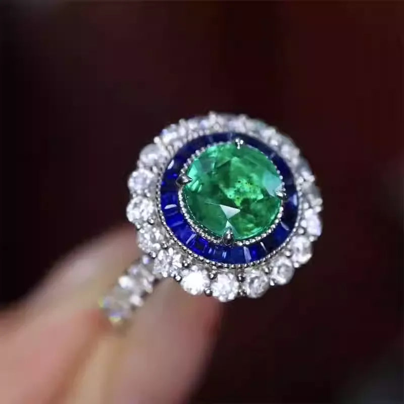 Engagement Ring 18K Gold 1.06ct Fine Round-Cut Emerald Ring