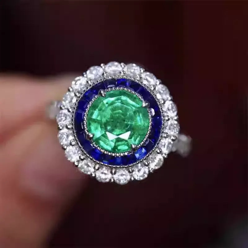 Engagement Ring 18K Gold 1.06ct Fine Round-Cut Emerald Ring