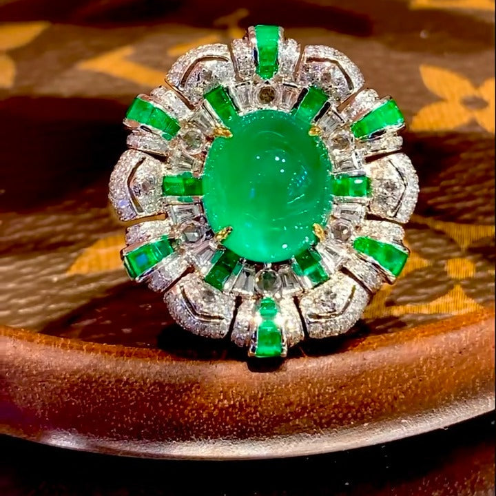 8.05ct High-Quality Emerald Ring and Pendant Dual-Use Design in 18K Gold