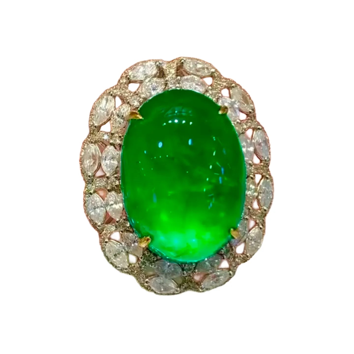 18K Gold 15.8ct High-Quality Emerald Cabochon Ring/Pendant Convertible