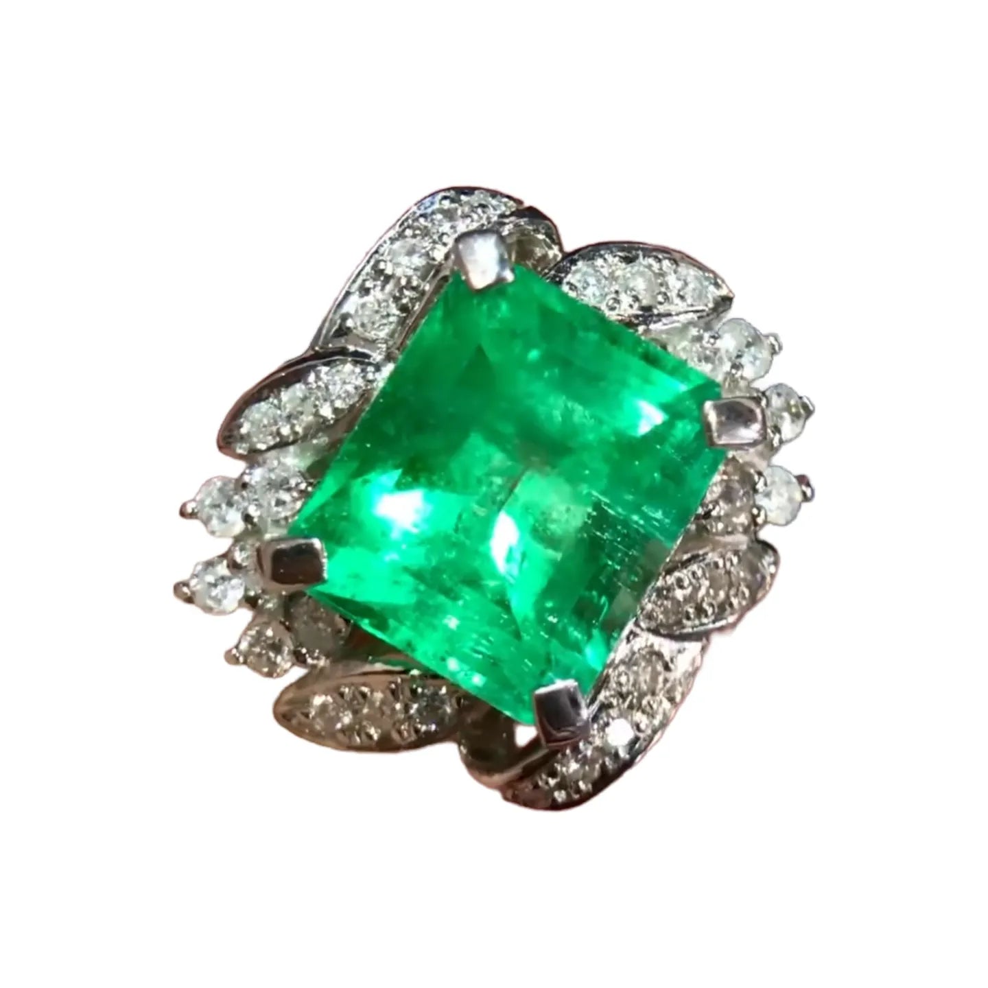 Platinum 4.48ct Colombian Emerald Ring With Vivid Green
