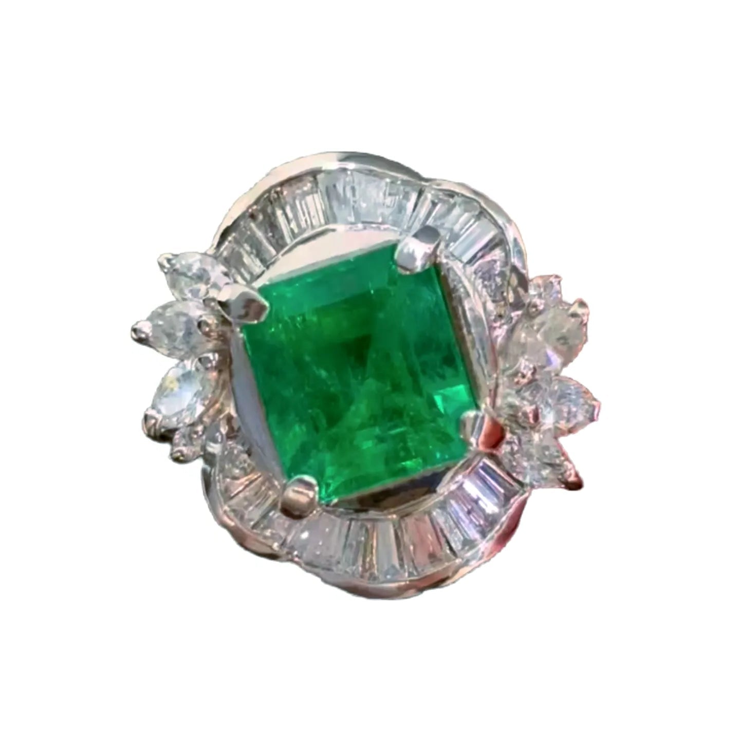 3.28ct Colombian Emerald Ring with Platinum Setting and 1ct Diamond Accents