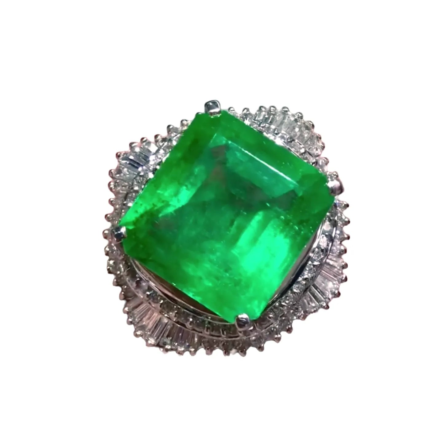 Platinum 12.31ct Colombian Emerald Ring Vivid Green