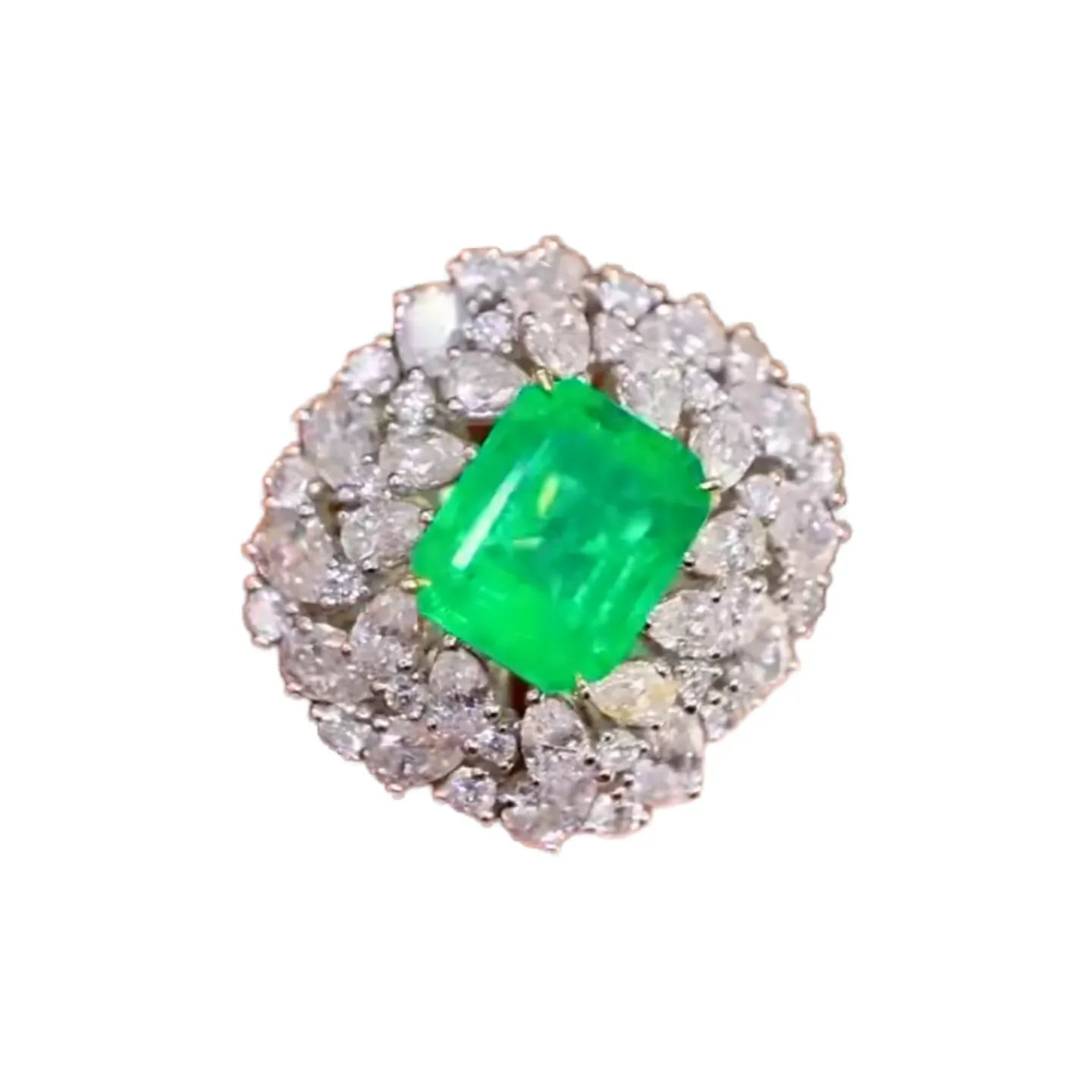 18K Gold 2.0ct Natural Colombian Emerald Ring with 2.105ct Diamonds