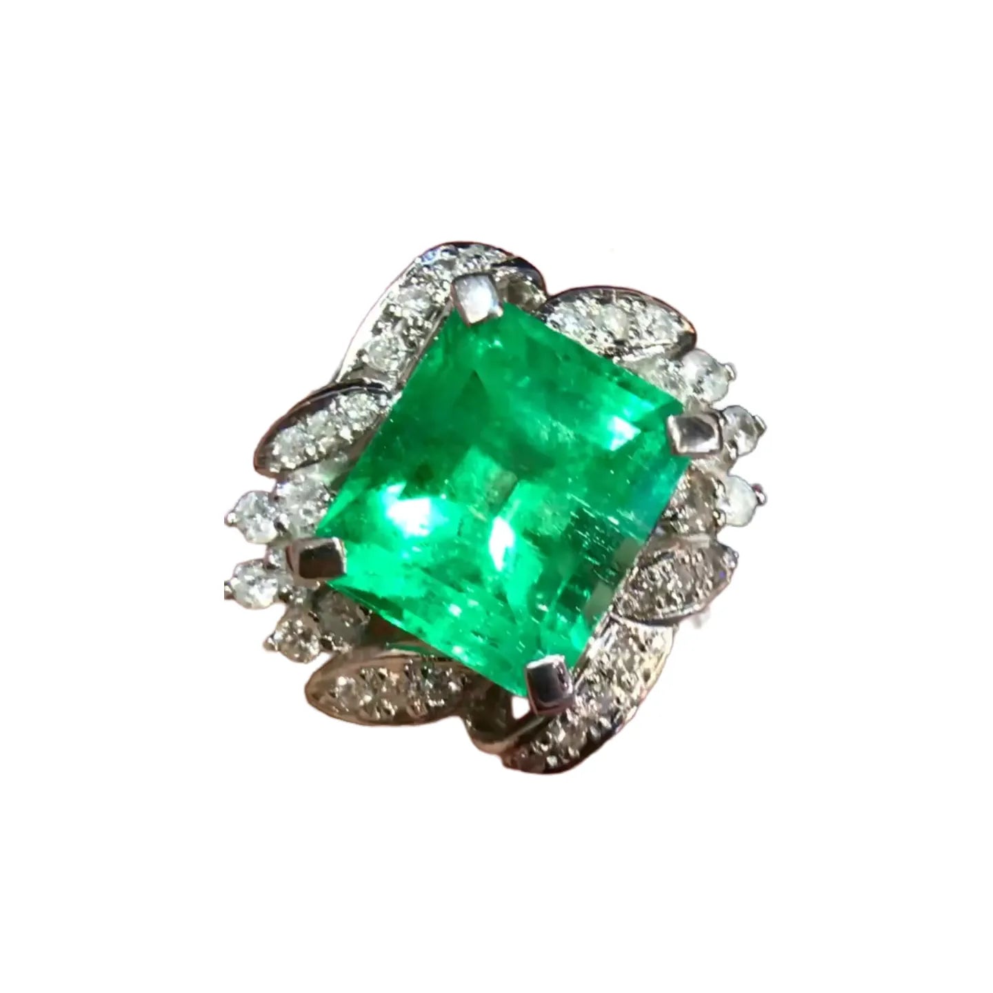 Platinum 4.48ct Colombian Emerald Ring With Vivid Green