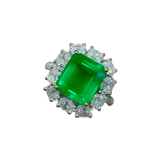 18K Gold 3.42ct Premium Warton Green Emerald Ring