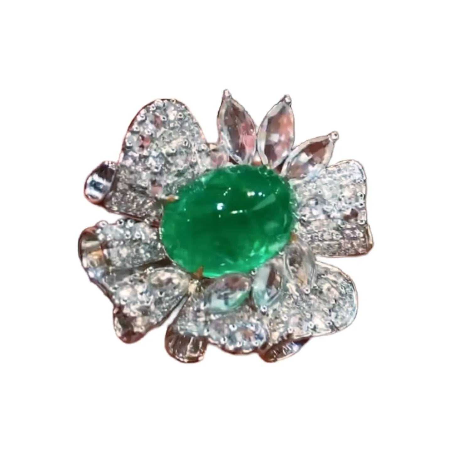 Thick Gold 4.9ct Emerald Ring and Pendant Dual-Use Design