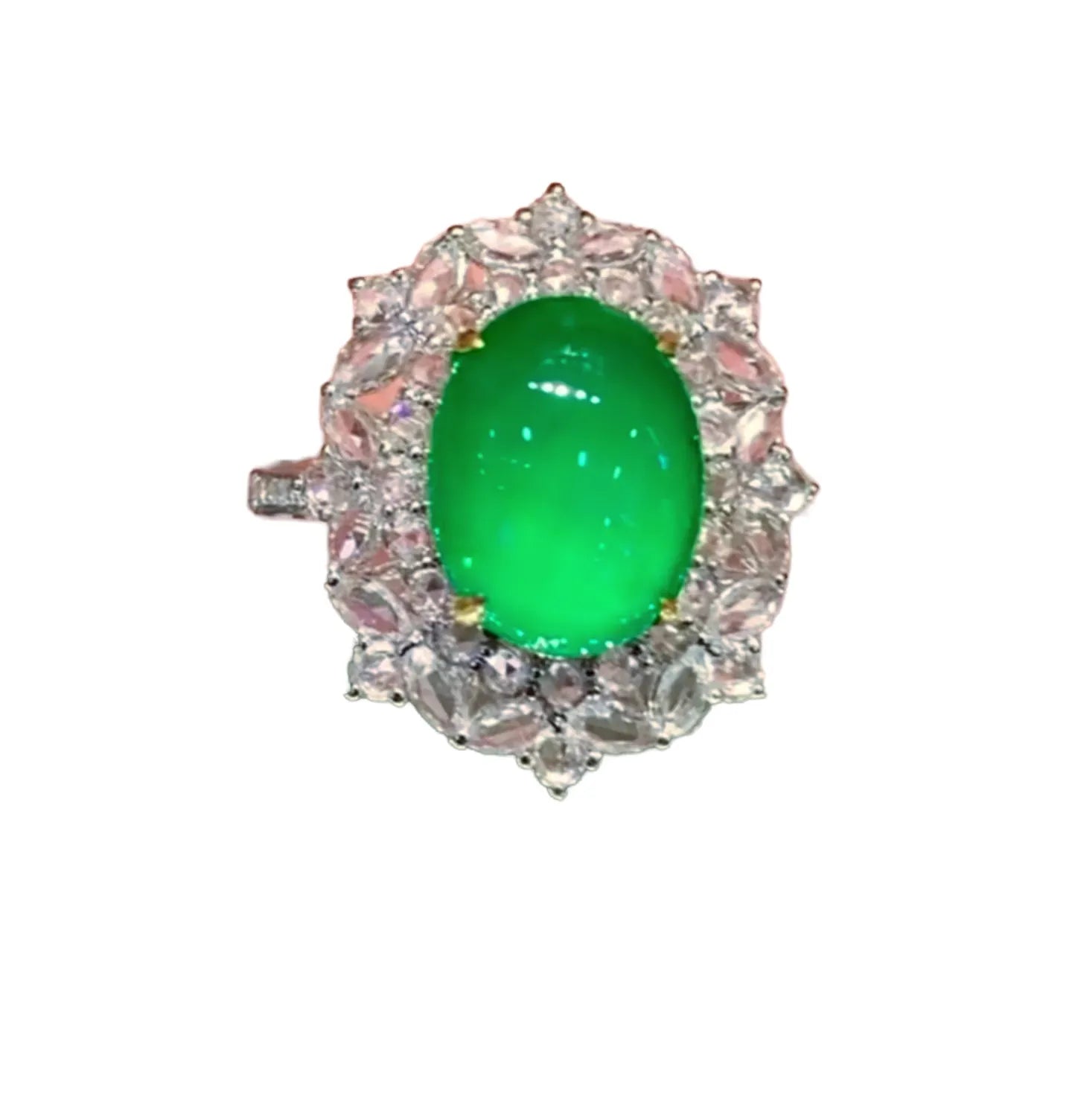 3ct Glassy Fluorescent Emerald Ring in 18K Gold with Diamonds