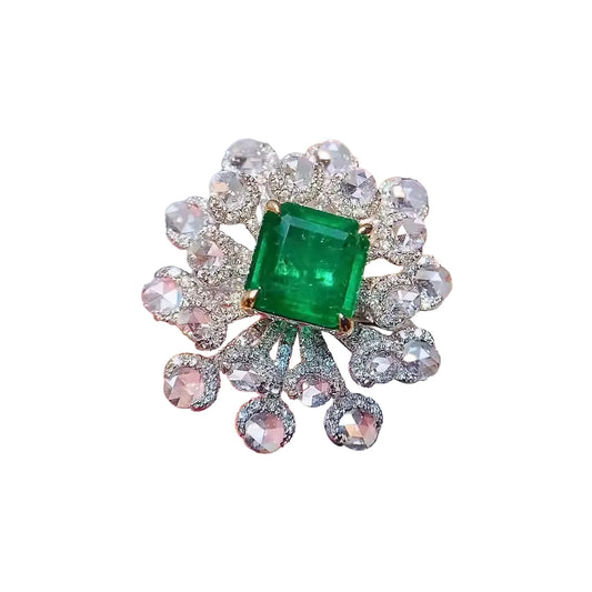 Engagement Ring 18K Gold 1.82ct Natural Warden Green Emerald Ring